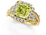 Yellow gold Fancy Yellow Asscher Cut Diamond Halo Ring with Milgrain Pavé Band and Four-Prong Setting_157