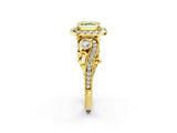Yellow gold Fancy Yellow Asscher Cut Diamond Halo Ring with Milgrain Pavé Band and Four-Prong Setting_158