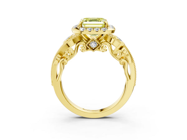 Yellow Gold Asscher Cut Halo Engagement Ring Setting for Fancy Yellow Center with Bezel Accents