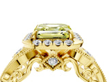 Yellow gold Fancy Yellow Asscher Cut Diamond Halo Ring with Milgrain Pavé Band and Four-Prong Setting_160