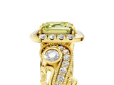Yellow gold Fancy Yellow Asscher Cut Diamond Halo Ring with Milgrain Pavé Band and Four-Prong Setting_161