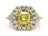 Yellow gold Fancy Yellow Asscher Cut Diamond Halo Ring with Pavé Band and Four-Prong Setting_18