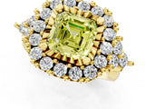 Yellow gold Fancy Yellow Asscher Cut Diamond Halo Ring with Pavé Band and Four-Prong Setting_19