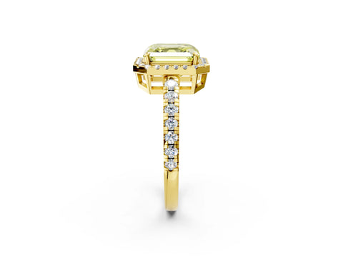 Yellow gold Fancy Yellow Asscher Cut Diamond Halo Ring with Pavé Band and Four-Prong Setting_2
