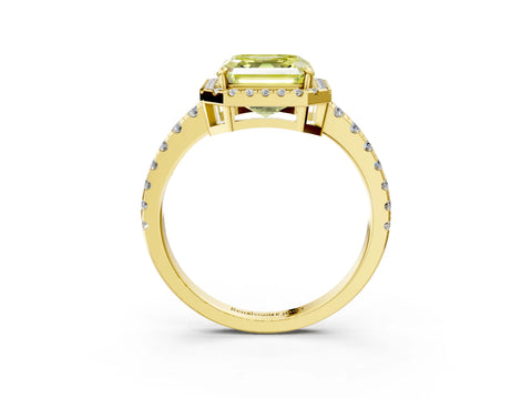 Yellow gold Fancy Yellow Asscher Cut Diamond Halo Ring with Pavé Band and Four-Prong Setting_3