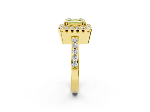 Yellow gold Fancy Yellow Asscher Cut Diamond Halo Ring with Pavé Band and Prong Setting_2