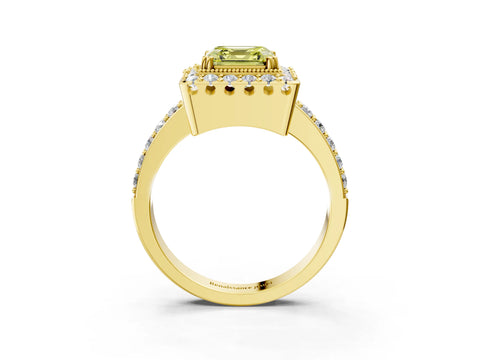 Yellow gold Fancy Yellow Asscher Cut Diamond Halo Ring with Pavé Band and Prong Setting_3