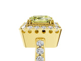 Yellow gold Fancy Yellow Asscher Cut Diamond Halo Ring with Pavé Band and Prong Setting_5