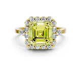 Yellow gold Fancy Yellow Asscher Cut Diamond Halo Ring with Pear Side Stones and Prong Setting_39