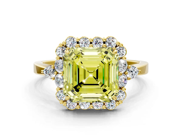 Yellow Gold Asscher Cut Halo Engagement Ring Setting for Fancy Yellow Center with Pear Accents