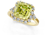 Yellow gold Fancy Yellow Asscher Cut Diamond Halo Ring with Pear Side Stones and Prong Setting_40