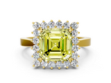 Yellow gold Fancy Yellow Asscher  Cut Diamond Halo Ring with Round Brilliant Halo and Solitaire Band_36