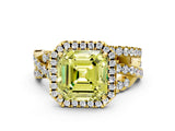 Yellow gold Fancy Yellow Asscher Cut Diamond Halo Ring with Round Split Shank and Prong Setting_48