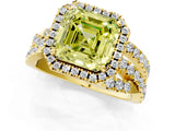 Yellow gold Fancy Yellow Asscher Cut Diamond Halo Ring with Round Split Shank and Prong Setting_49