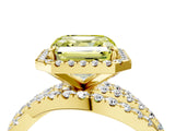 Yellow gold Fancy Yellow Asscher Cut Diamond Halo Ring with Round Split Shank and Prong Setting_52