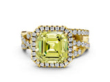 Yellow gold Fancy Yellow Asscher Cut Diamond Halo Ring with Round Split Shank and Prong Setting_54