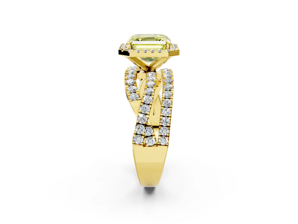Yellow Gold Asscher Cut Halo Twist Engagement Ring Setting for Fancy Yellow Center