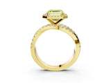 Yellow gold Fancy Yellow Asscher Cut Diamond Halo Ring with Round Split Shank and Prong Setting_57