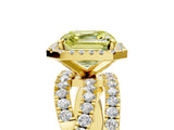 Yellow gold Fancy Yellow Asscher Cut Diamond Halo Ring with Round Split Shank and Prong Setting_59