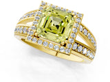Yellow gold Fancy Yellow Asscher Cut Diamond Halo Ring with Split Shank Pavé Band and Four-Prong Setting_1