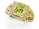 Yellow gold Fancy Yellow Asscher Cut Diamond Halo Ring with Split Shank and Bezel Accents and Four-Prong Setting_1