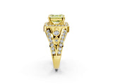 Yellow gold Fancy Yellow Asscher Cut Diamond Halo Ring with Split Shank and Bezel Accents and Four-Prong Setting_2