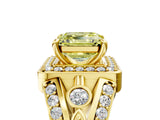 Yellow gold Fancy Yellow Asscher Cut Diamond Halo Ring with Split Shank and Bezel Accents and Four-Prong Setting_5