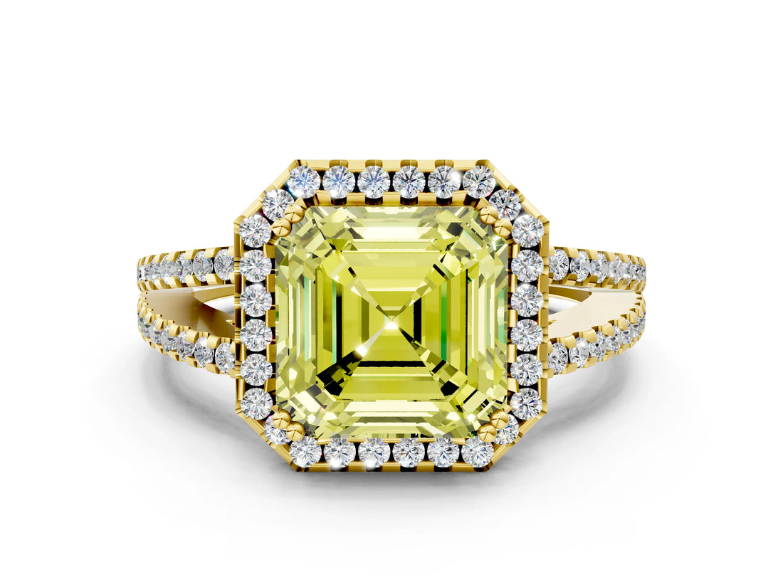 Yellow gold Fancy Yellow Asscher Cut Diamond Halo Split Shank Engagement Ring_39