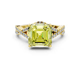 Yellow gold Fancy Yellow Asscher Cut Diamond  Halo Twist Band Solitaire Prong Setting Ring_24