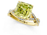 Yellow gold Fancy Yellow Asscher Cut Diamond  Halo Twist Band Solitaire Prong Setting Ring_25
