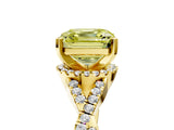 Yellow gold Fancy Yellow Asscher Cut Diamond  Halo Twist Band Solitaire Prong Setting Ring_29