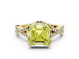 Yellow gold Fancy Yellow Asscher Cut Diamond  Halo Twist Band Solitaire Prong Setting Ring_42