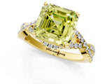Yellow gold Fancy Yellow Asscher Cut Diamond  Halo Twist Band Solitaire Prong Setting Ring_43