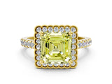 Yellow gold Fancy Yellow Asscher  Cut Diamond Milgrain Floral Halo Engagement Ring with Pavé Band_15