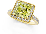 Yellow gold Fancy Yellow Asscher  Cut Diamond Milgrain Floral Halo Engagement Ring with Pavé Band_16