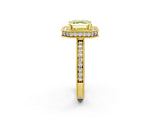 Yellow gold Fancy Yellow Asscher Cut Diamond Milgrain Halo Engagement Ring with Round Pavé Band and Prong Setting_14