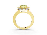 Yellow gold Fancy Yellow Asscher Cut Diamond Milgrain Halo Engagement Ring with Round Pavé Band and Prong Setting_15