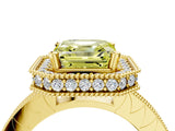 Yellow gold Fancy Yellow Asscher Cut Diamond Milgrain Halo Engagement Ring with Round Pavé Band and Prong Setting_16