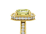 Yellow gold Fancy Yellow Asscher Cut Diamond Milgrain Halo Engagement Ring with Round Pavé Band and Prong Setting_17
