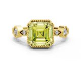 Yellow gold Fancy Yellow Asscher  Cut Diamond Milgrain Marquise Band with Prong Setting_3