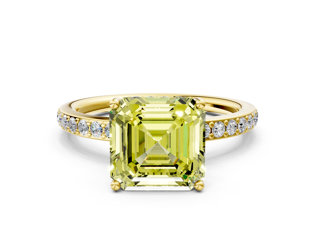 Yellow gold Fancy Yellow Asscher  Cut Diamond Pavé Band Ring with Four-Prong Setting_17