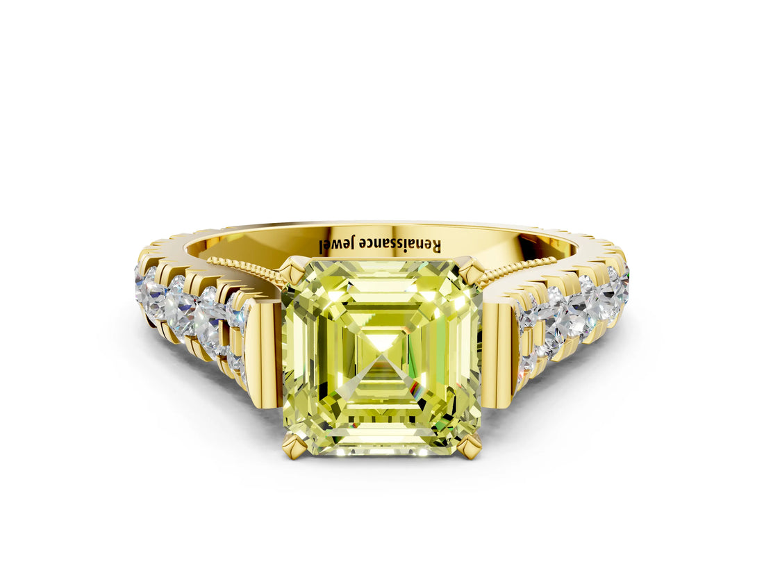 Yellow gold Fancy Yellow Asscher  Cut Diamond Pavé Band Solitaire with Four-Prong Setting_15