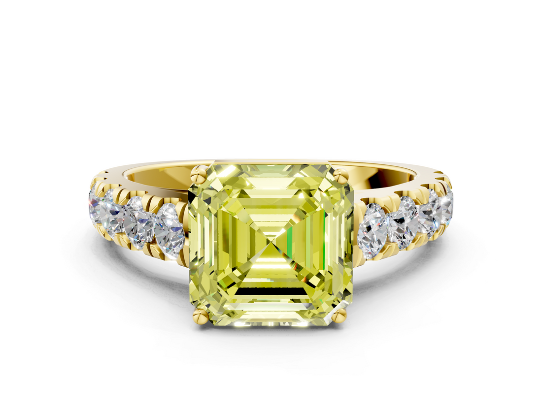 Yellow gold Fancy Yellow Asscher  Cut Diamond Pavé Band Solitaire with Four-Prong Setting_3