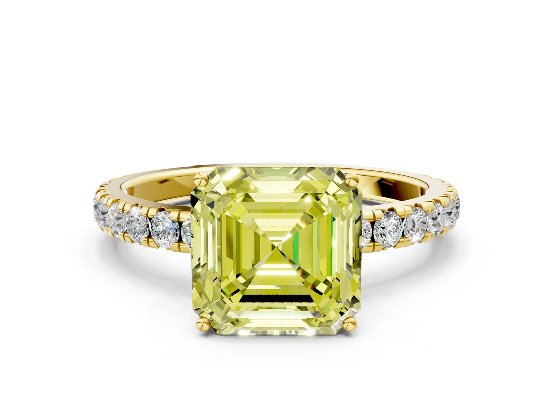 Yellow gold Fancy Yellow Asscher Cut Diamond Pavé Solitaire Engagement Ring with Four-Prong Setting_33
