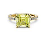 Yellow gold Fancy Yellow Asscher Cut Diamond Pavé Solitaire Ring with Round Band and Prong Setting_12