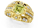 Yellow gold Fancy Yellow Asscher Cut Diamond Pave Art Deco Split Shank Ring with Four-Prong Setting_1