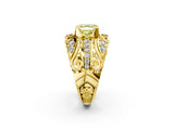 Yellow gold Fancy Yellow Asscher Cut Diamond Pave Art Deco Split Shank Ring with Four-Prong Setting_2