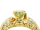 Yellow gold Fancy Yellow Asscher Cut Diamond Pave Art Deco Split Shank Ring with Four-Prong Setting_4