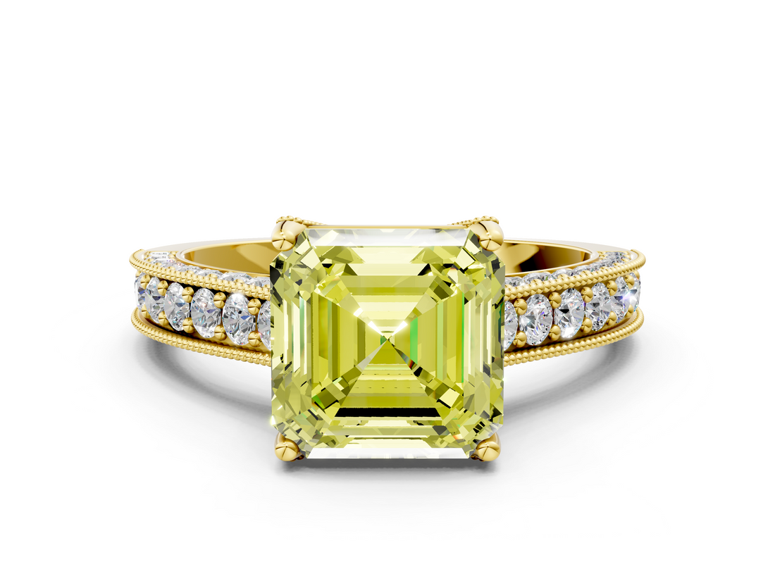 Yellow gold Fancy Yellow Asscher  Cut Diamond Pave Band with Four-Prong Setting_39