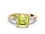 Yellow gold Fancy Yellow Asscher  Cut Diamond Ring with Baguette Side Stones, Channel Set Band, and Four-Prong Setting_12